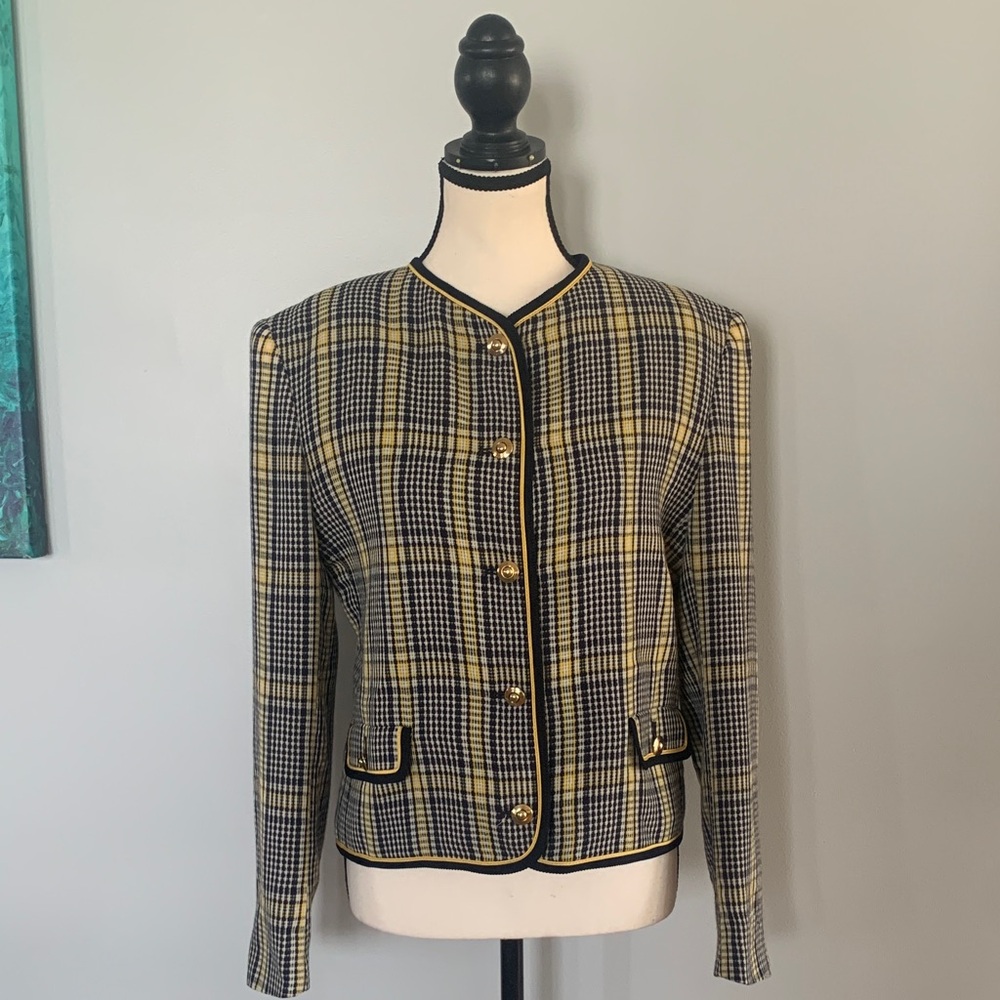 Vintage 70’s Jaeger Wool Plaid Blazer, Sz 10